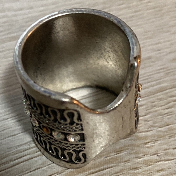 Express Sparkle Cigar Band Wide Crystal Bohemian Goth Ring Stainless Steel - Picture 13 of 14